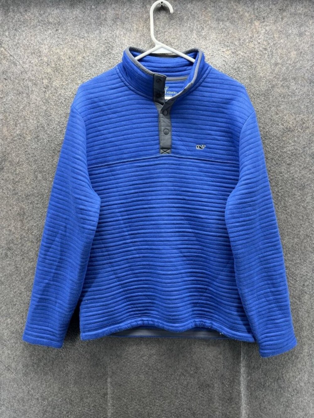 Vineyard Vines Sweater Men Medium Blue Snap Fleece Pullover Whale Ribbed